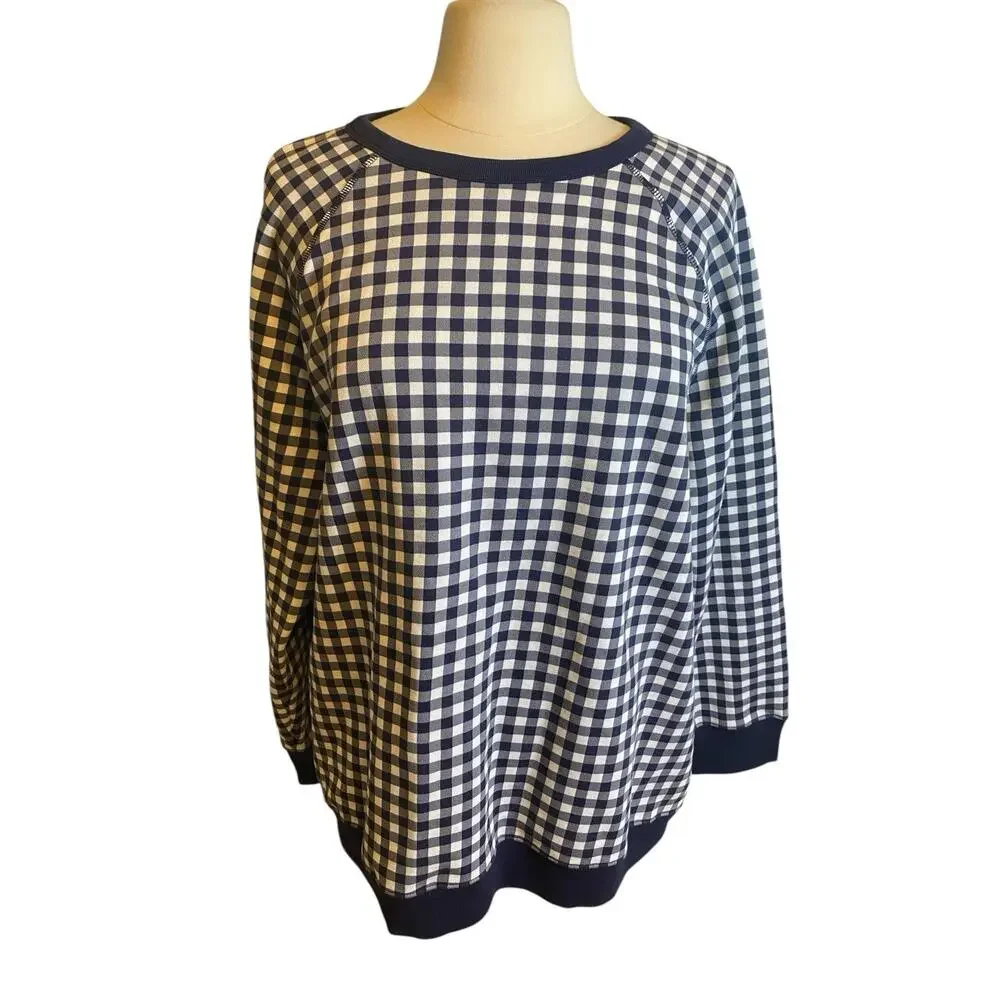 Draper James 1X Womens Natalie Sweatshirt Nassau Navy Gingham Classic Nautical - Picture 4 of 14